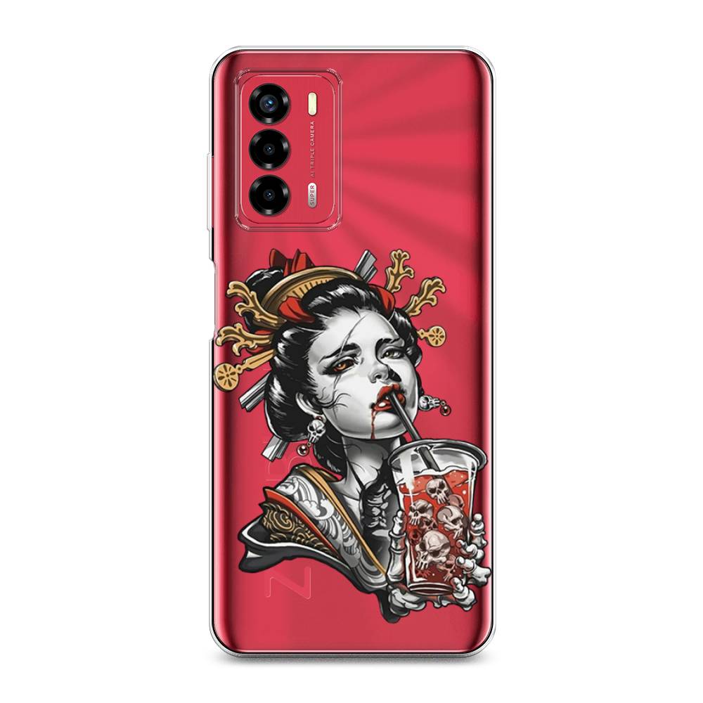 

Чехол на ZTE Blade A72 "Опасная гейша", Красный;черный;серый, 135650-4