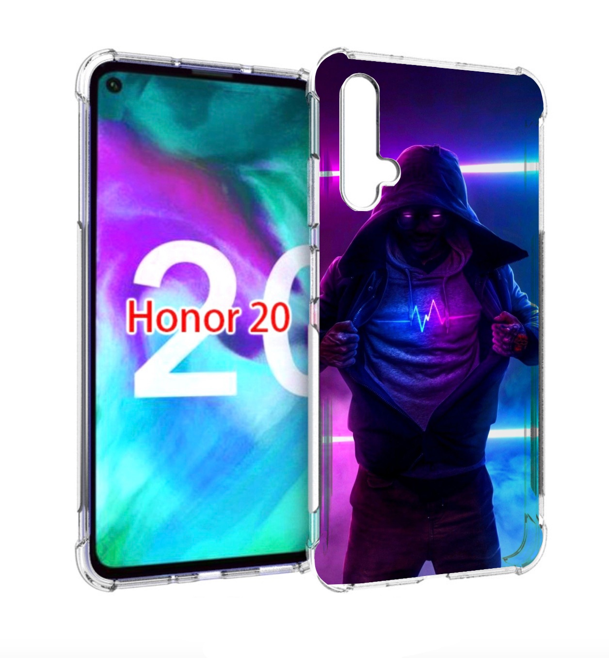 

Чехол бампер MyPads парень в капюшоне неоновый для Honor, Прозрачный, Tocco