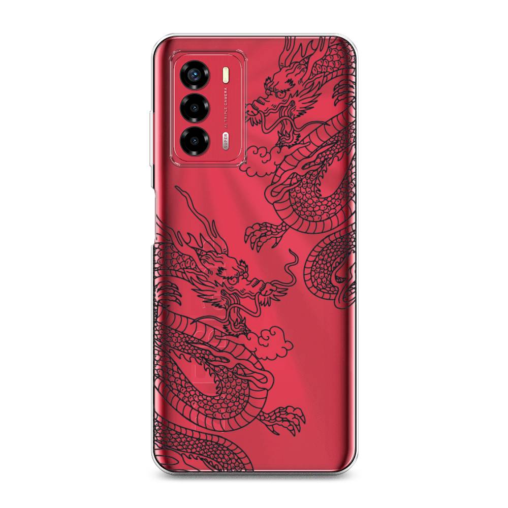 

Чехол на ZTE Blade A72 "Два китайских дракона", Серый;черный, 135650-1