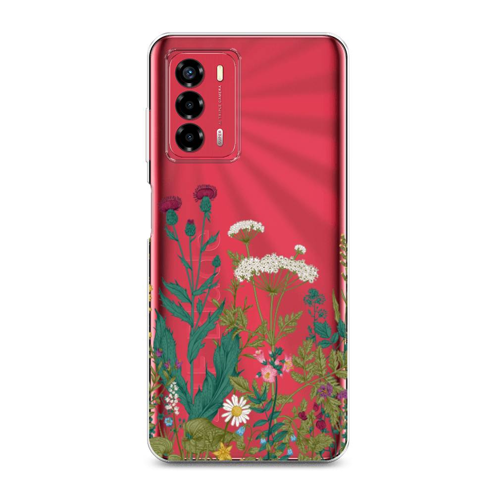 

Чехол на ZTE Blade A72 "Дикие полевые цветы", Зеленый;розовый;белый, 135650-2