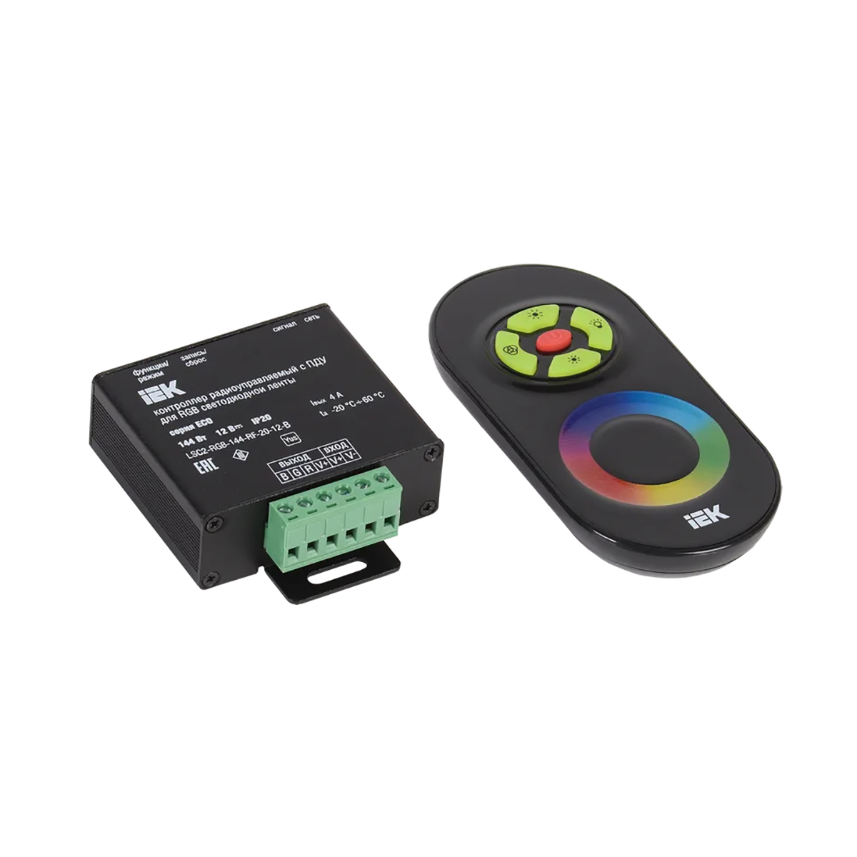 Контроллер радиоуправляемый с ПДУ IEK, для светодиодной ленты, RGB 3 канала, 144 Вт, черны