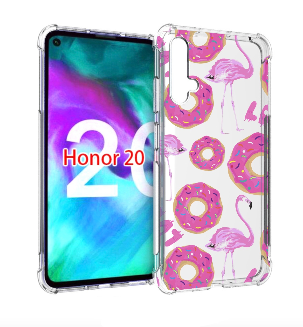

Чехол бампер MyPads пончики-фламинго для Honor 20, Прозрачный, Tocco