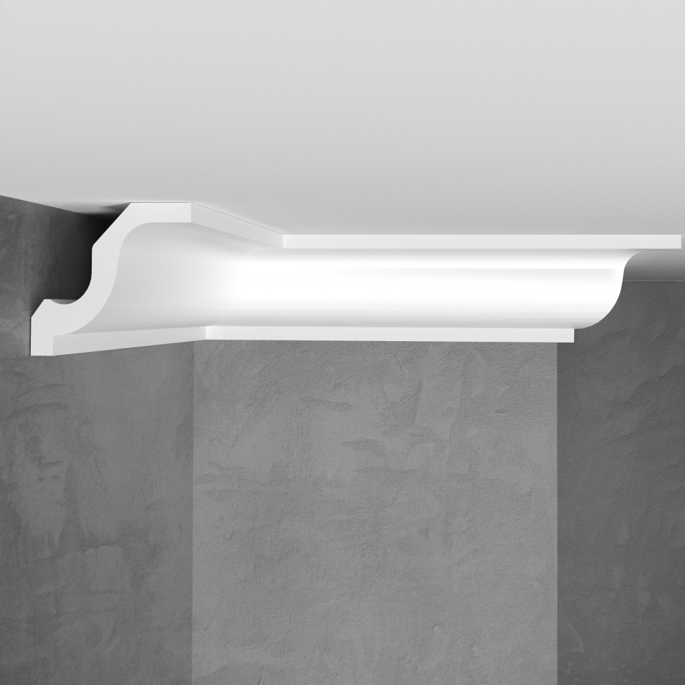 

Плинтус потолочный Stenopol C7108 под покраску 10 штук (2000х52х55), Белый, 10C7108