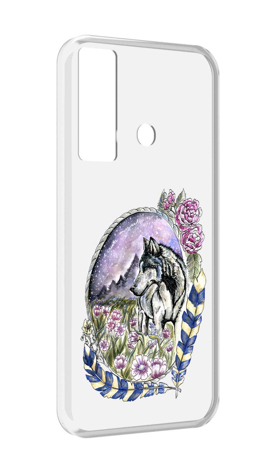 

Чехол MyPads нарисованный волк в цветах с перьями для Tecno Camon 17, Прозрачный, Tocco