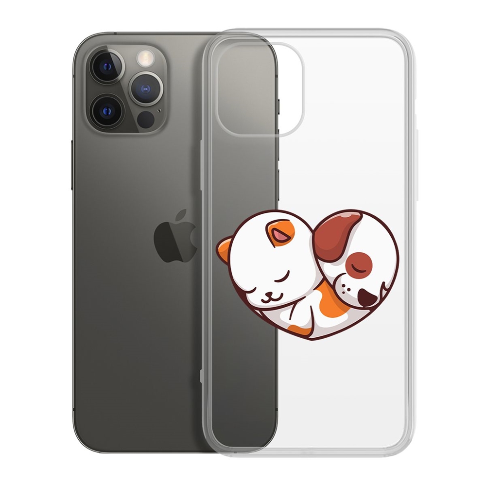 

Чехол-накладка Krutoff Clear Case Котёнок и Щенок для iPhone 12/12 Pro, Прозрачный