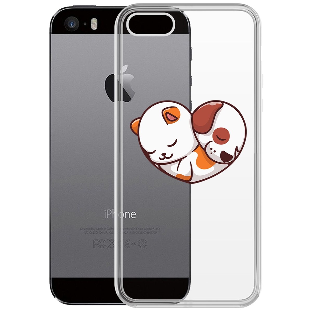 

Чехол-накладка Krutoff Clear Case Котёнок и Щенок для iPhone 5/5s, Прозрачный