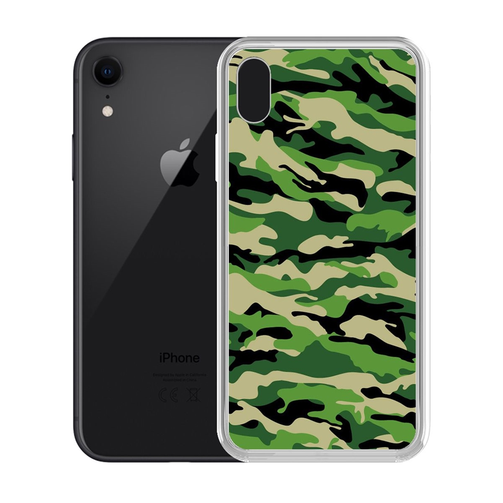 

Чехол-накладка Krutoff Clear Case Камуфляж зеленый для iPhone XR, Прозрачный