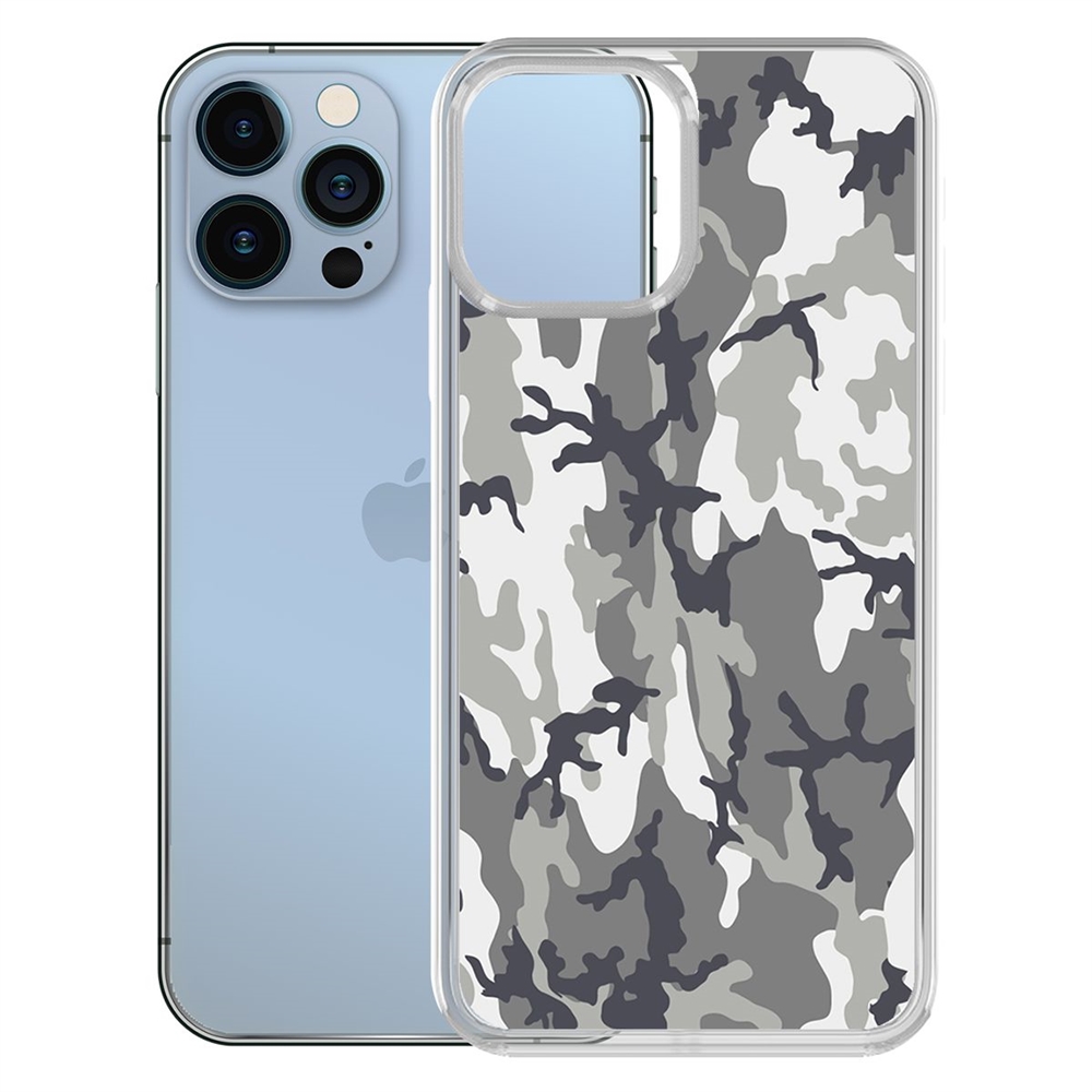 

Чехол-накладка Krutoff Clear Case Камуфляж серый для iPhone 13, Прозрачный