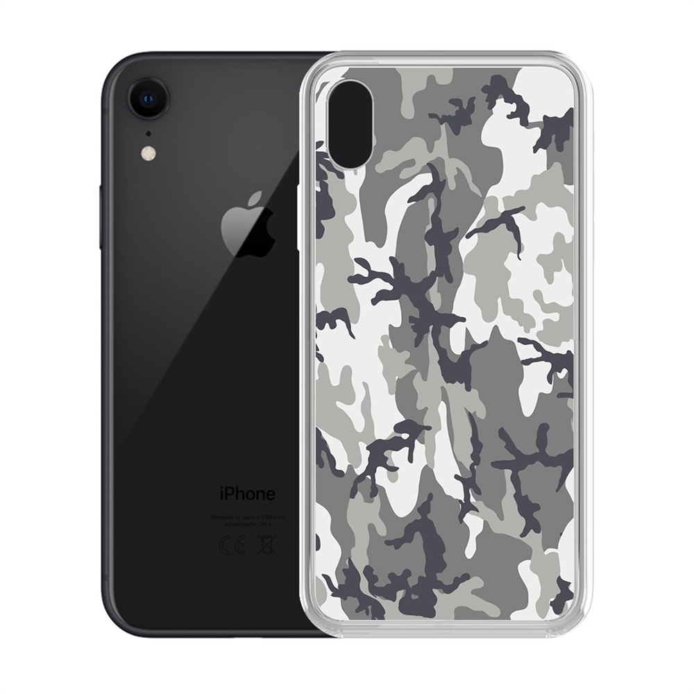 

Чехол-накладка Krutoff Clear Case Камуфляж серый для iPhone XR, Прозрачный