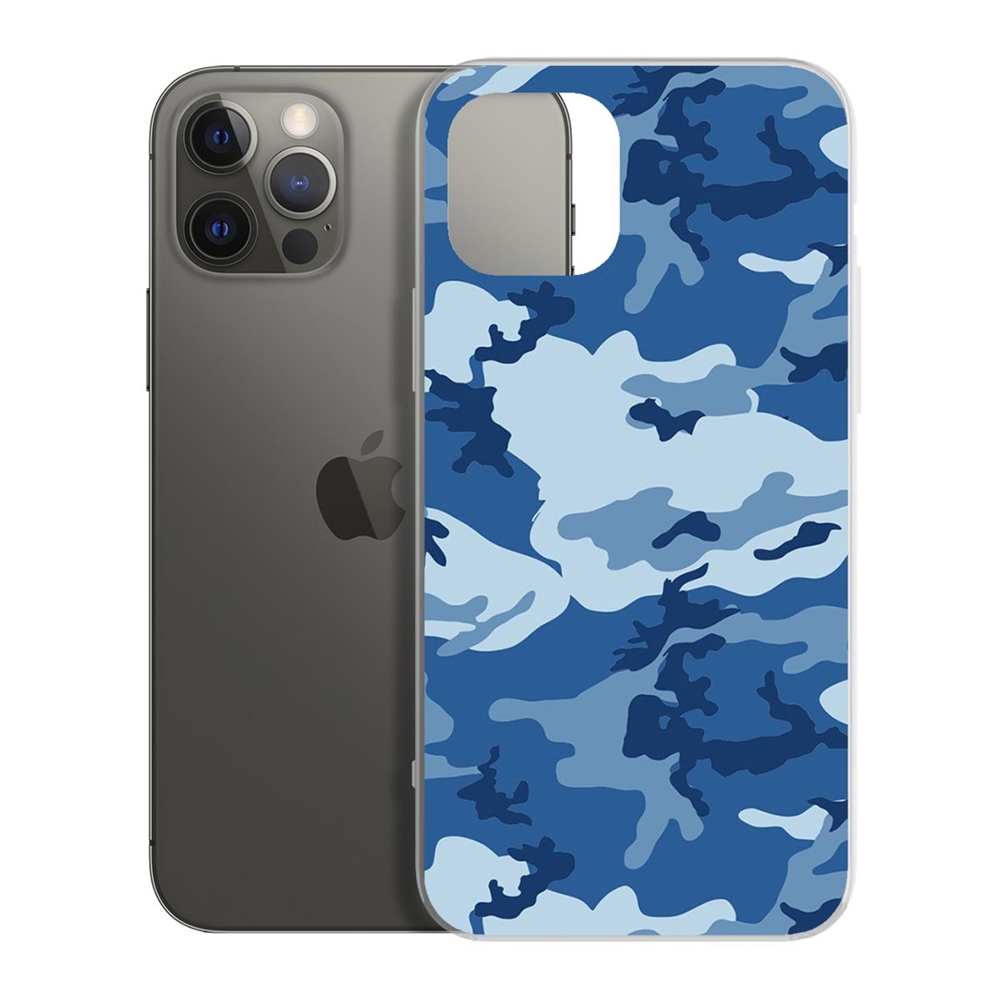 

Чехол-накладка Krutoff Clear Case Камуфляж синий для iPhone 12/12 Pro, Прозрачный