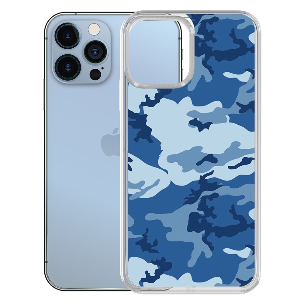 

Чехол-накладка Krutoff Clear Case Камуфляж синий для iPhone 13, Прозрачный