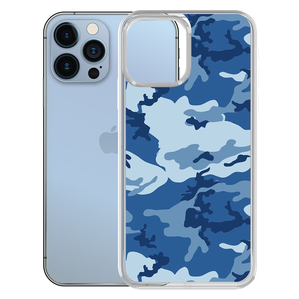 

Чехол-накладка Krutoff Clear Case Камуфляж синий для iPhone 13 Pro, Прозрачный