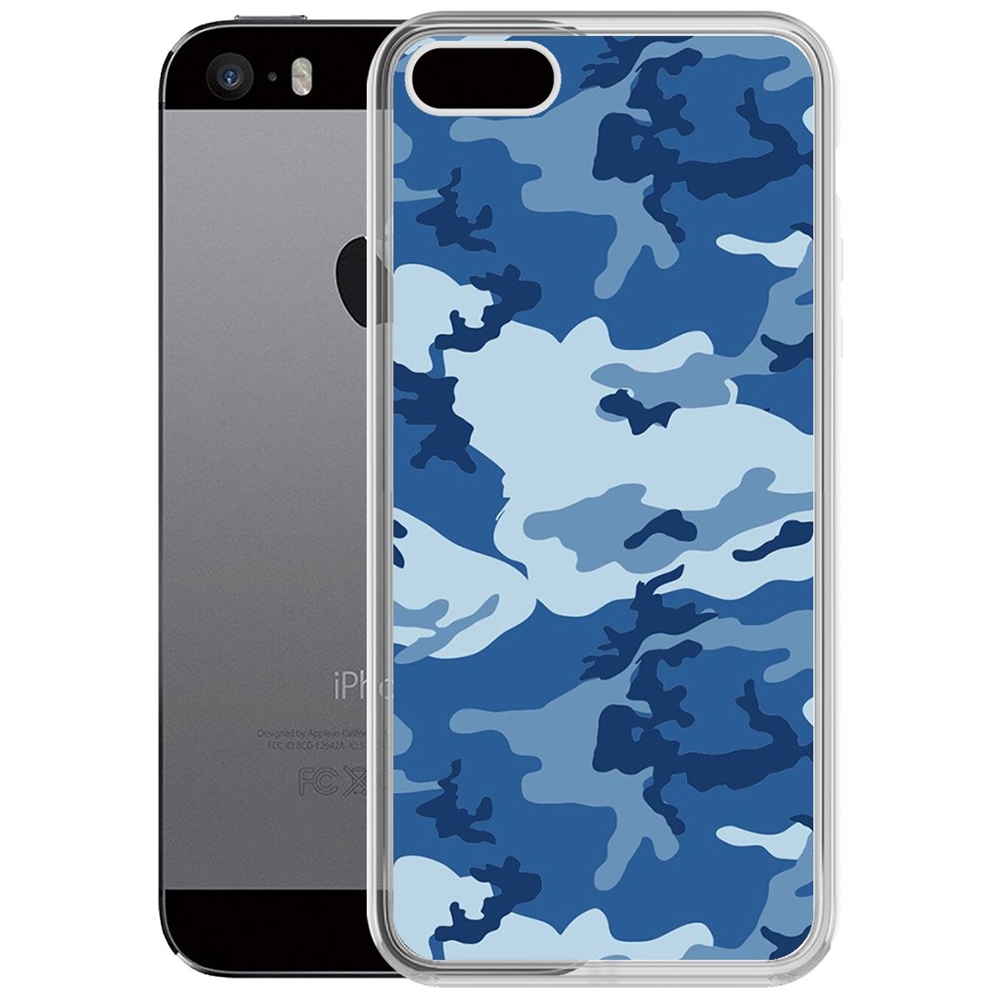 

Чехол-накладка Krutoff Clear Case Камуфляж синий для iPhone 5/5s, Прозрачный