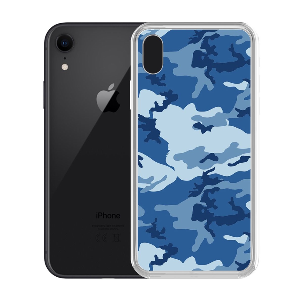 

Чехол-накладка Krutoff Clear Case Камуфляж синий для iPhone XR, Прозрачный