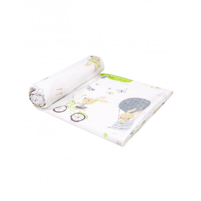 

Пеленка фланелевая Daisy Зайчата на велосипеде салатовая 75х120 см, Белый