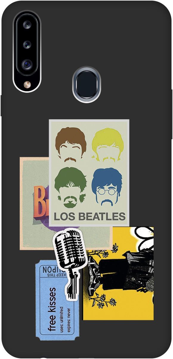 

Матовый чехол на Samsung Galaxy A20s "Beatles Stickers" черный, Черный;белый, 8408