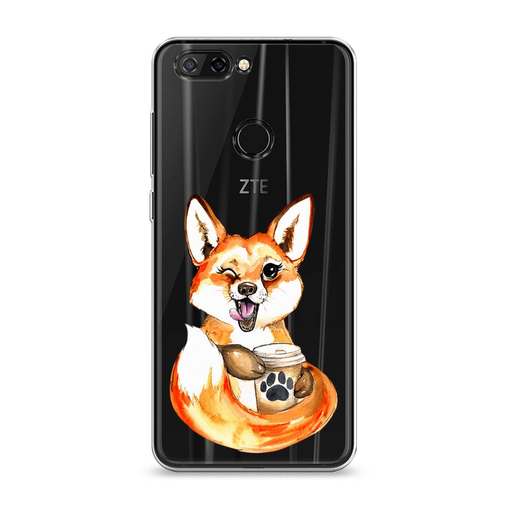 

Чехол на ZTE Blade V9 "Подмигивающая лиса с кофе", Оранжевый;белый;коричневый, 132450-4