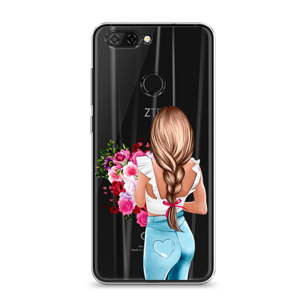 

Чехол на ZTE Blade V9 "Девушка с цветами", Коричневый;розовый;голубой, 132450-6