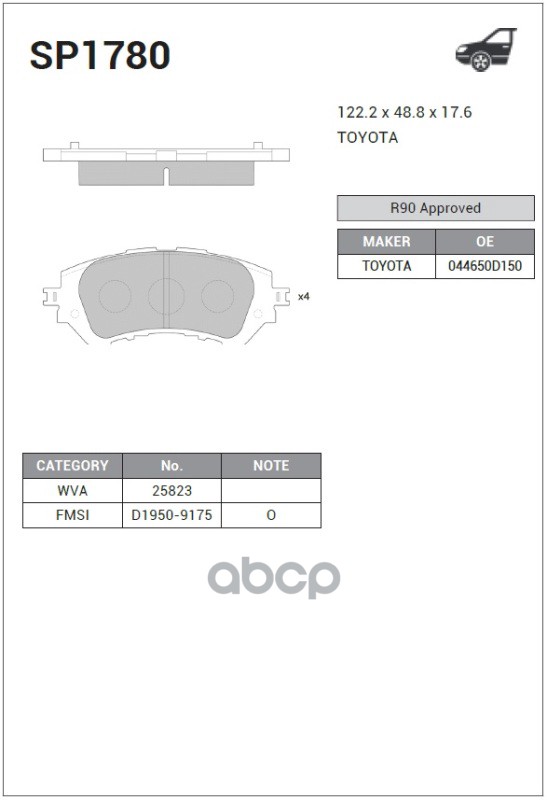 

Колодки Дисковые Передние Toyota Yaris 1.0vvti 06> Sangsin brake SP1780 Sp1780