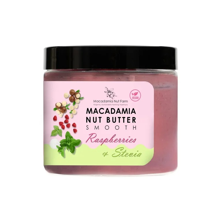 

Паста из ореха Макадамия нежная со стевией и малиной Macadamia Nut, без сахара 180г