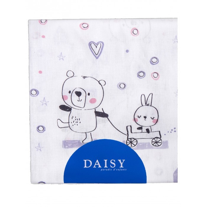

Пеленка хлопковая Daisy Мишка с шариком сиреневая, 75х120 см, Белый