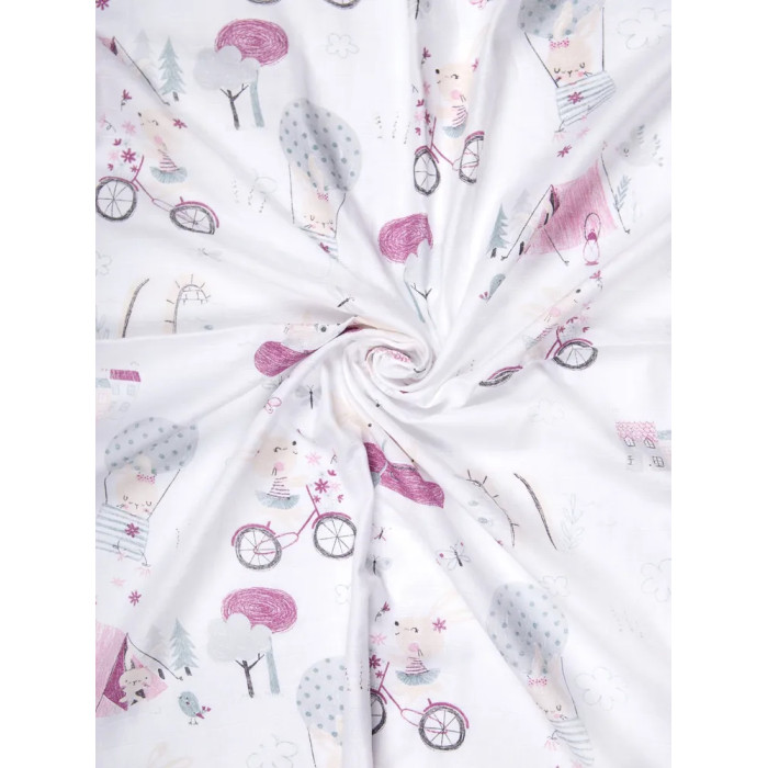 муслиновая Зайчата на велосипеде 130х130 см Бордовый