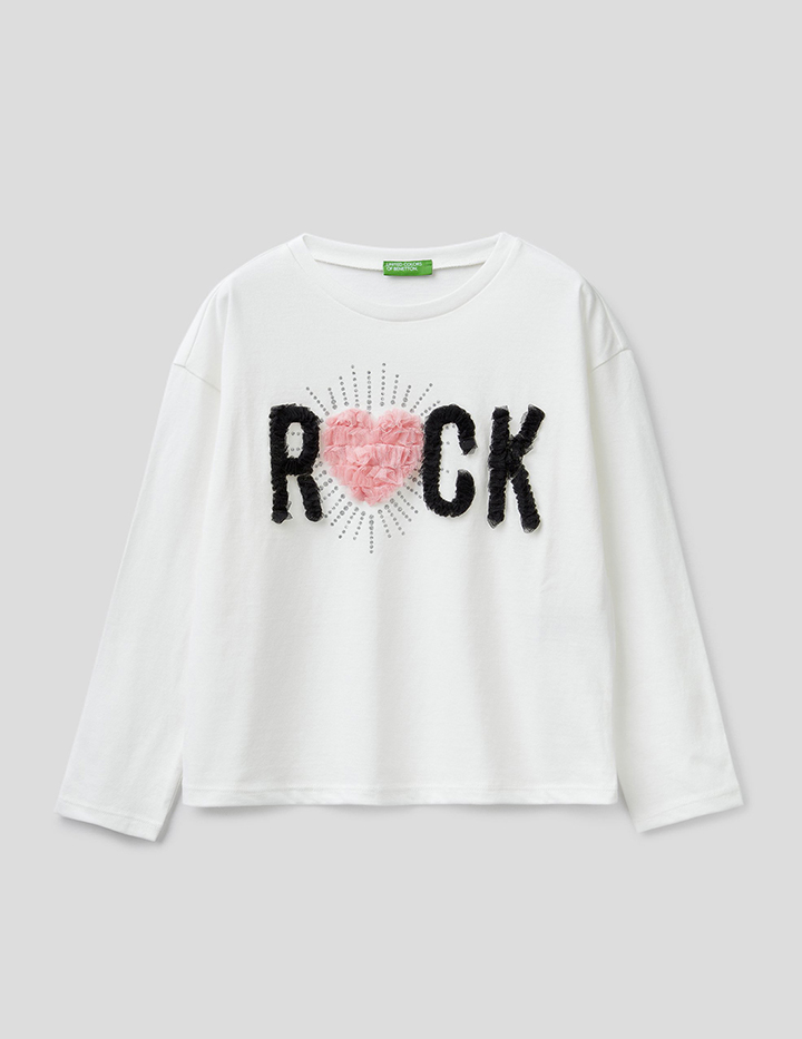 

Футболка для девочек Benetton цв. белый р.140, 21A_3096C15BF