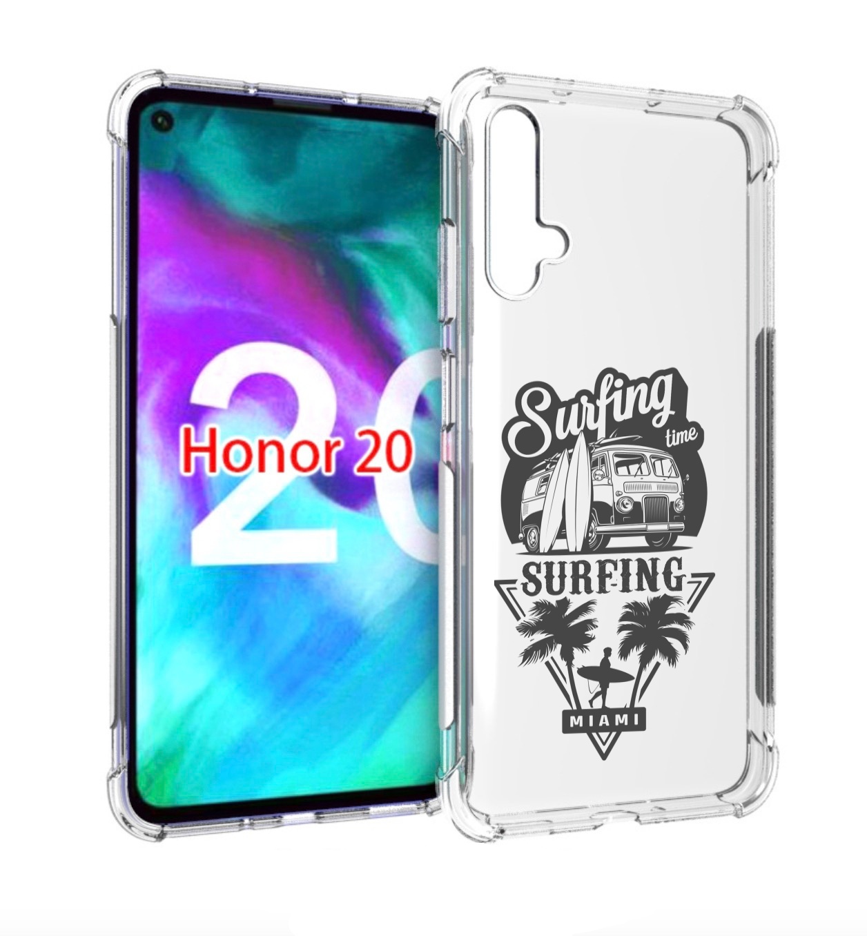 

Чехол бампер MyPads путешествие-на-фургочике для Honor 20, Прозрачный, Tocco