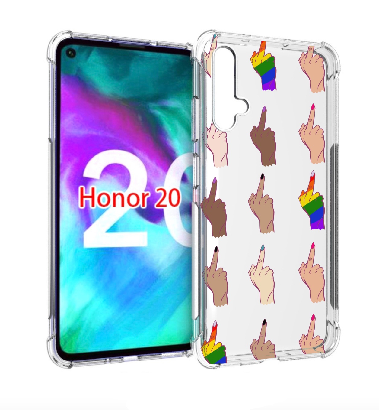 

Чехол бампер MyPads разноцветные-руки для Honor 20, Прозрачный, Tocco
