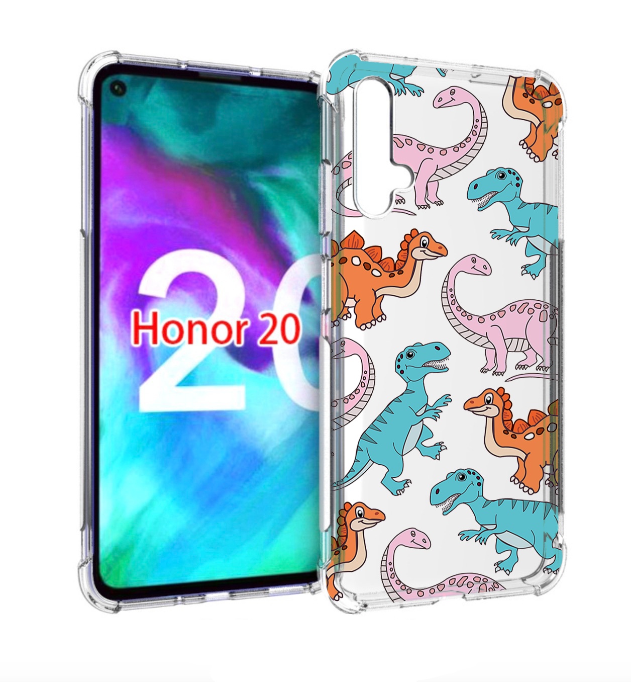 

Чехол бампер MyPads разные-динозаврики для Honor 20, Прозрачный, Tocco