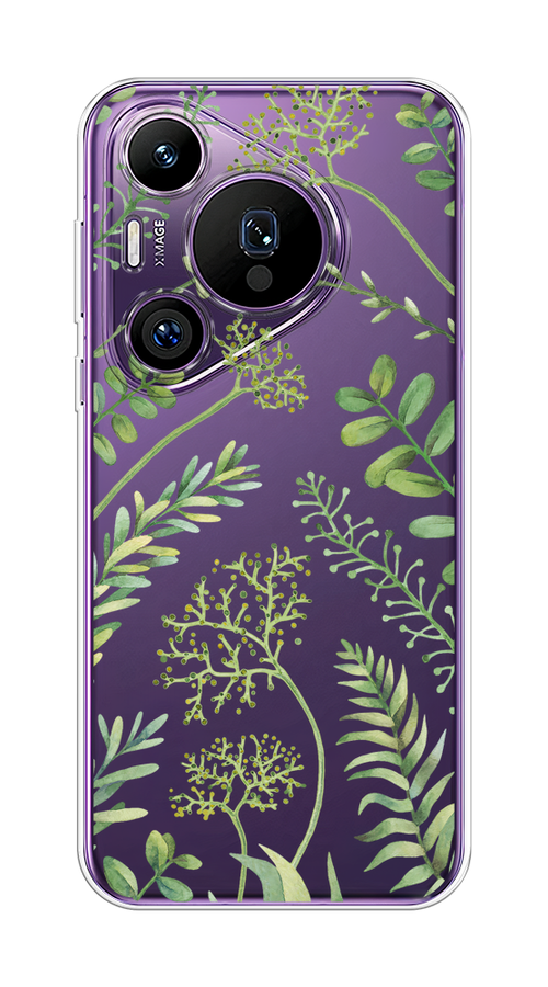 

Чехол на Huawei Pura 70 Pro/70 Pro Plus "Green Leaves", Зеленый;прозрачный, 6124450-1