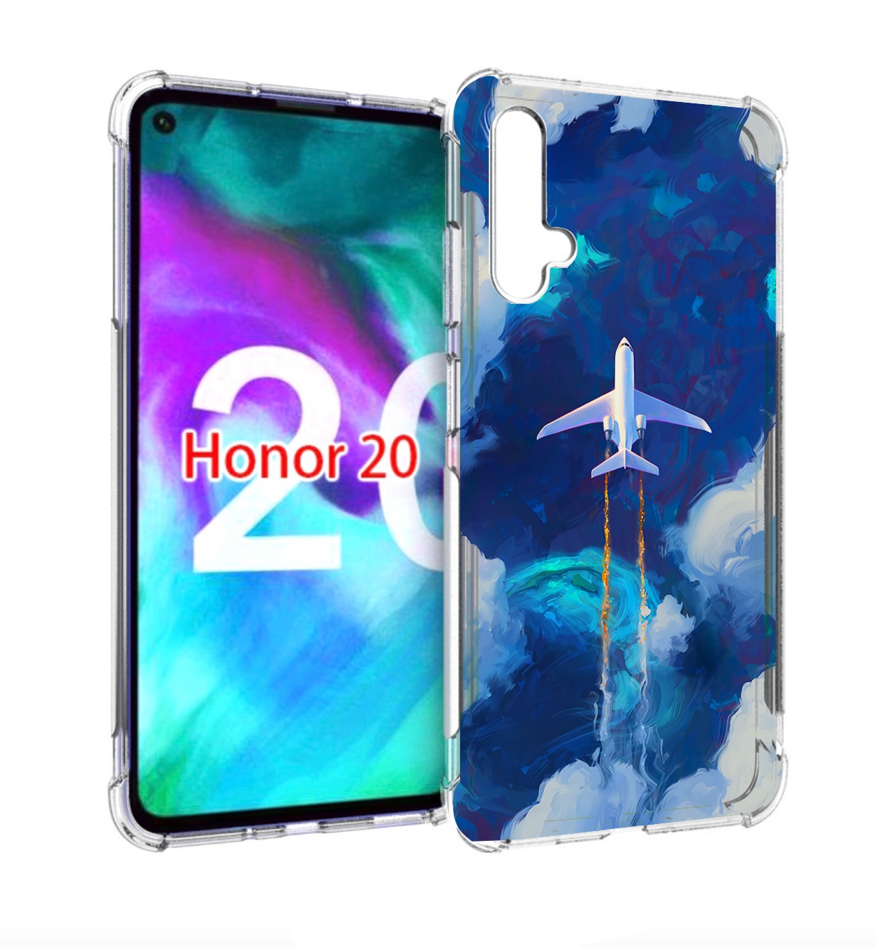 

Чехол бампер MyPads самолет-в-небе-рисунок для Honor 20, Прозрачный, Tocco