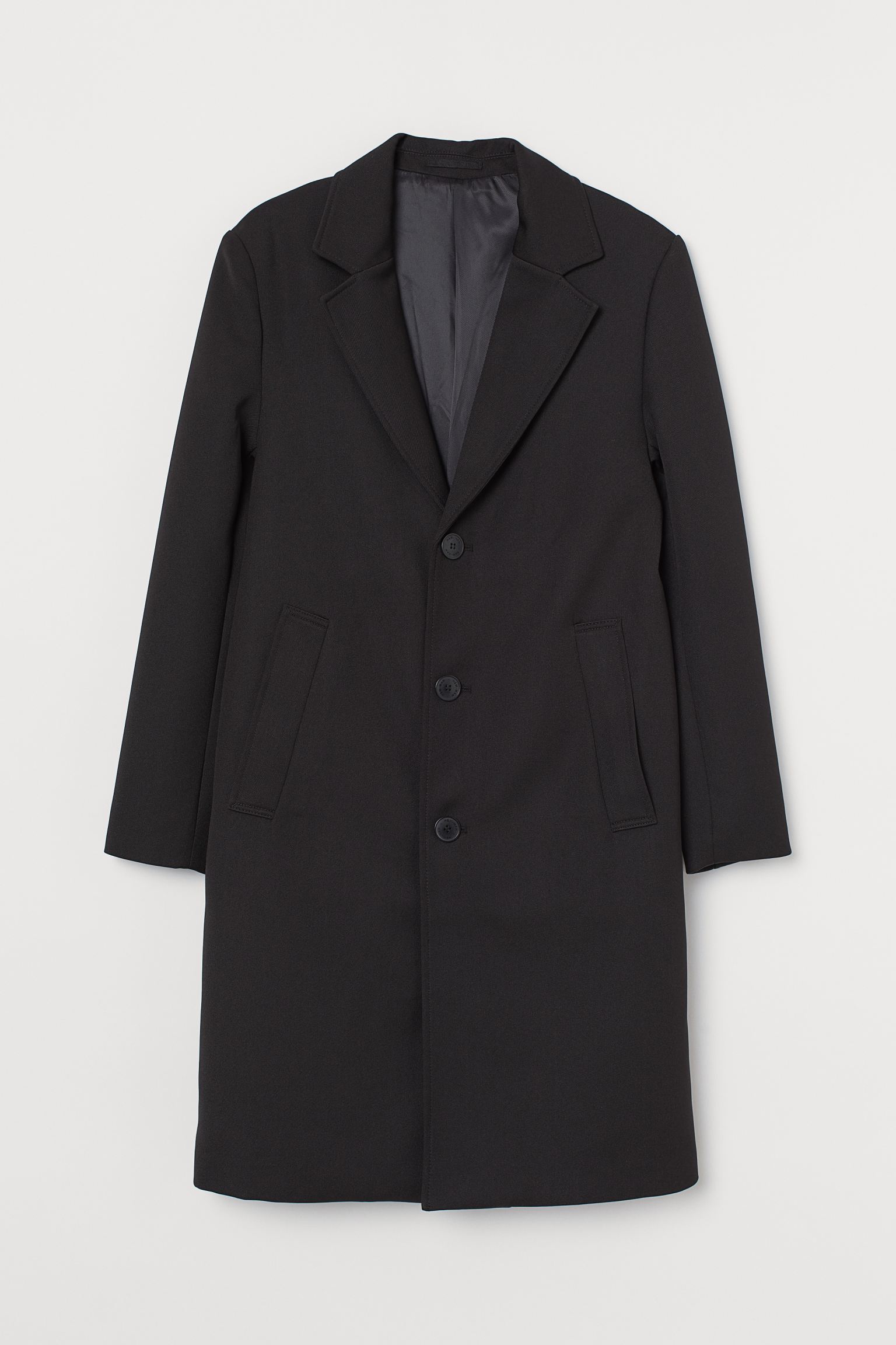 

Пальто мужское H&M 934823001 черное 48 EU, Черный, 9670706