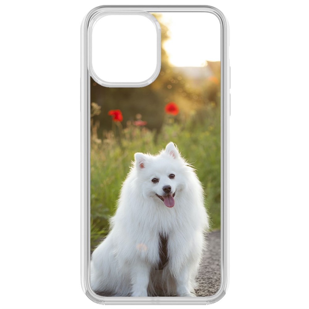 

Чехол-накладка Krutoff Clear Case Белый шпиц для iPhone 13 Pro Max, Прозрачный