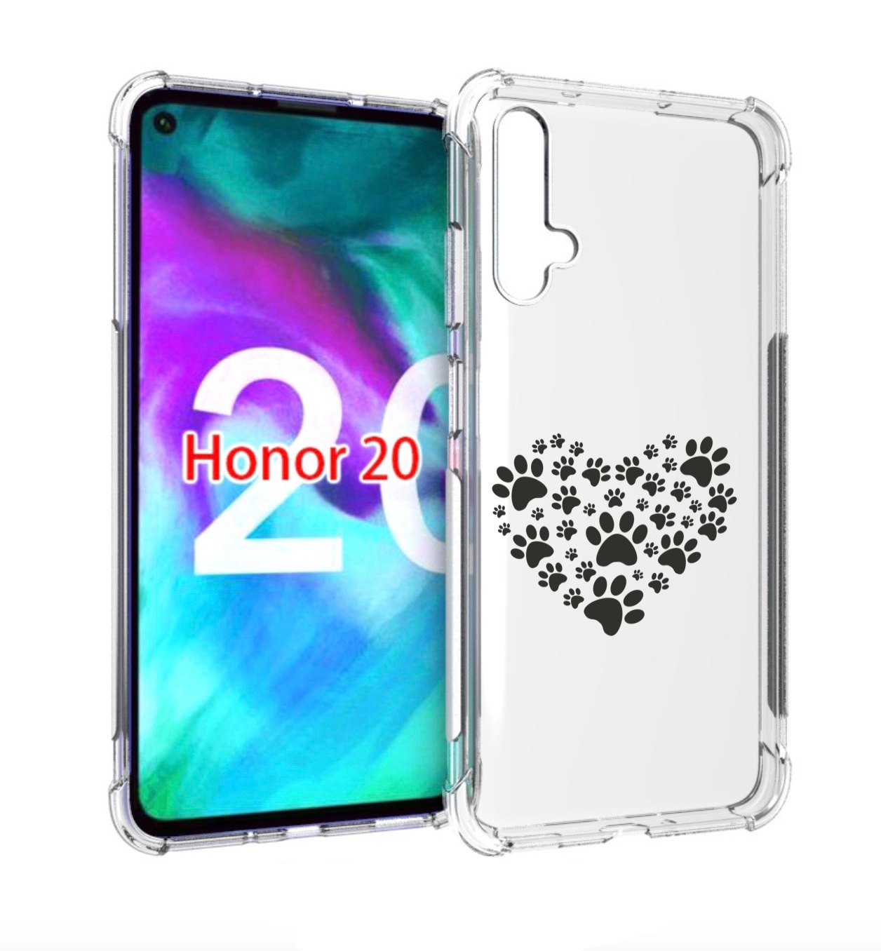 

Чехол бампер MyPads следы-в-сердечке для Honor 20, Прозрачный, Tocco