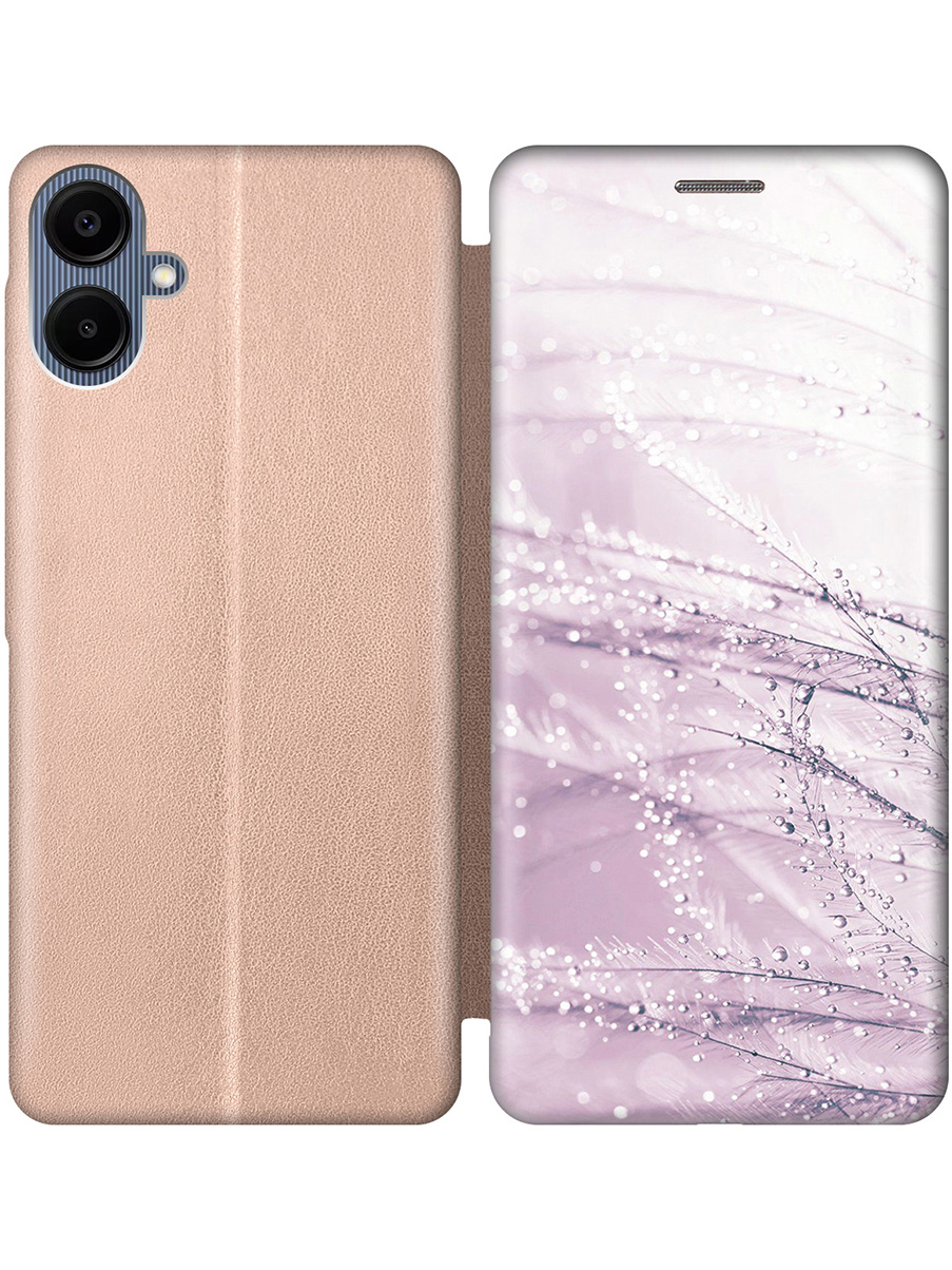

Чехол-книжка на Samsung Galaxy A06 с принтом "Капли на розовой траве" золотой, Золотистый;розовый, 786717523