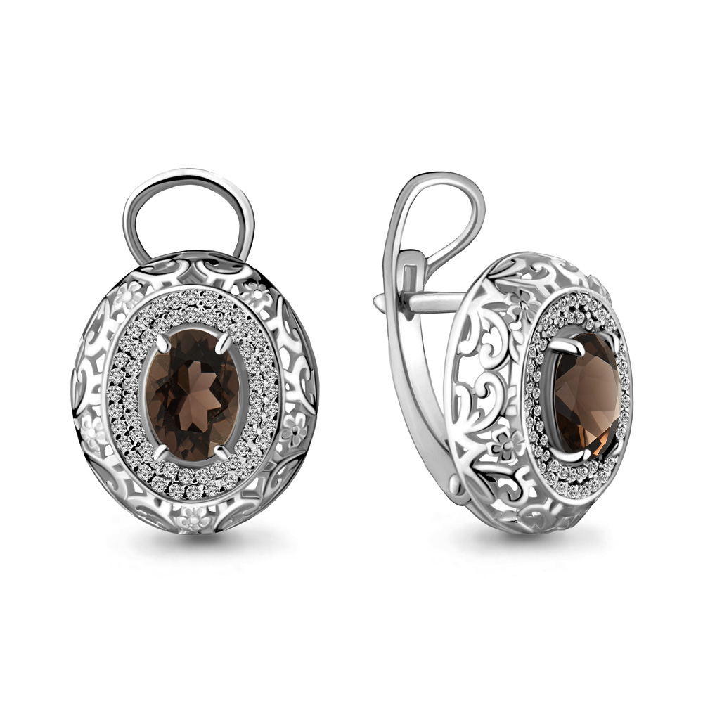 

Серьги из серебра с кварцем/фианитом Aquamarine 4444001А, 4444001А_925_р