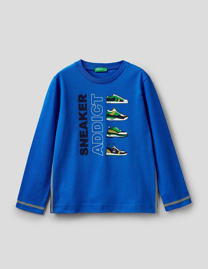 

Лонгслив для мальчиков Benetton цв. синий р.128, 21A_3096C15C1