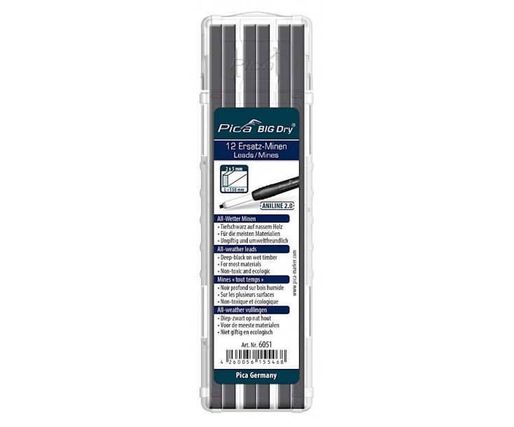 

Грифели Pica Aniline 2.0 PICA-6051 с профилем 2х5 мм, 12 шт, Серый, Aniline