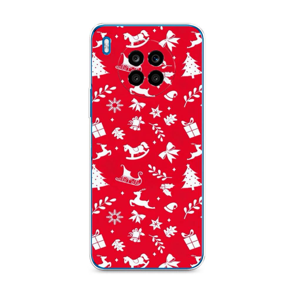 

Чехол на Huawei Nova 8i "Красный новогодний фон", Красный;белый, 6106450-5