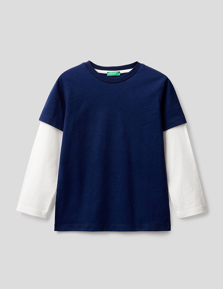 

Лонгслив для мальчиков Benetton цв. синий р.140, 21A_3096C15C6