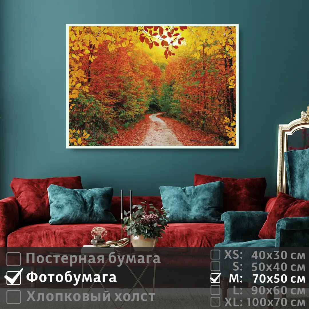 

Постер на фотобумаге ПолиЦентр Дорога в осеннем лесу 70х50 см, ДорогаВОсеннемЛесу