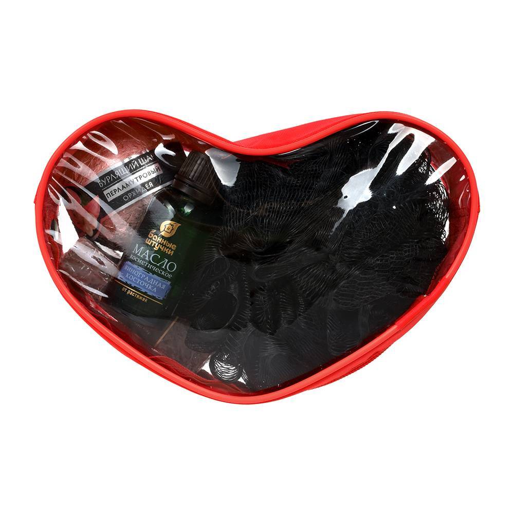 Купить Подарочный набор Банные штучки Горячее сердце 4 предмета мыло бурлящий шар мочалка масло, Банные Штучки