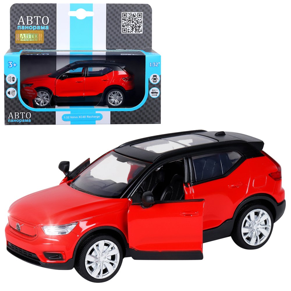 Машинка Автопанорама Volvo XC40 Recharge М1:32 инерц. металл свет/звук, красный, JB1251497