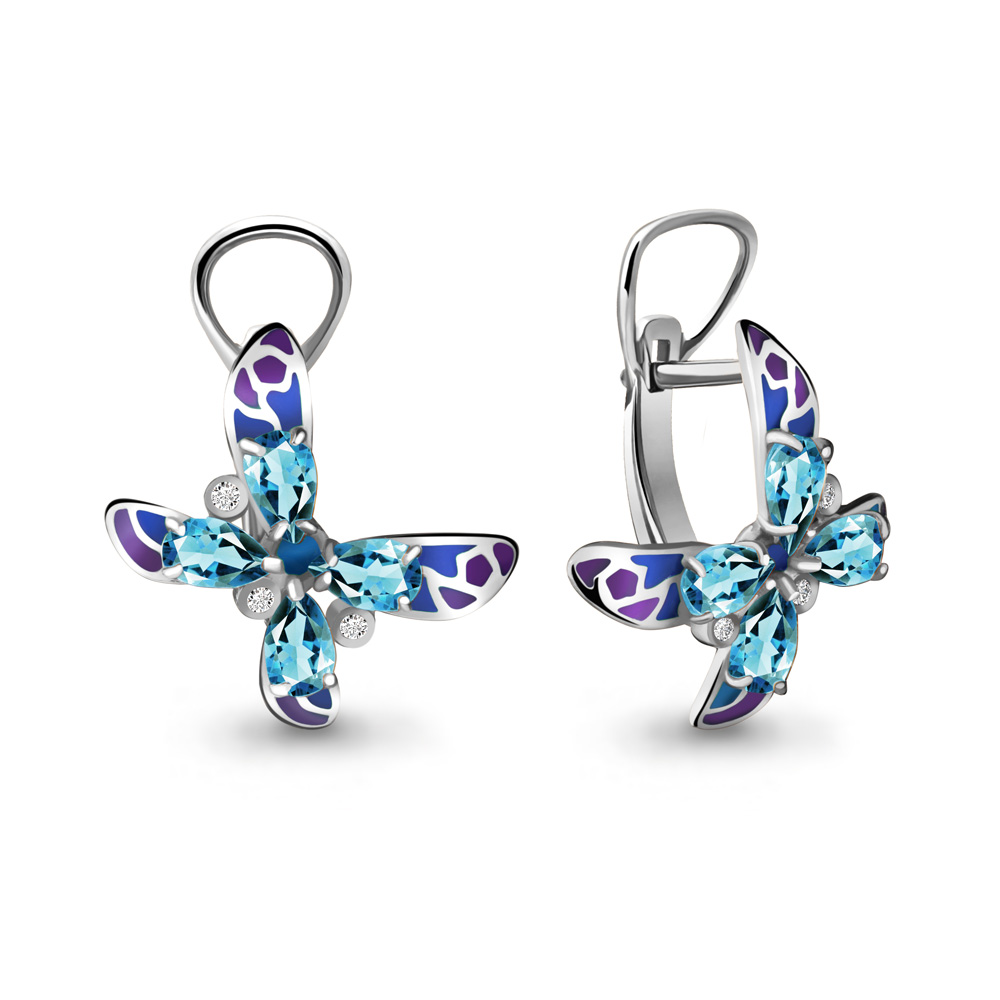 

Серьги из серебра с топазом/фианитом/эмалью Aquamarine 4464705А, 4464705А_925_р