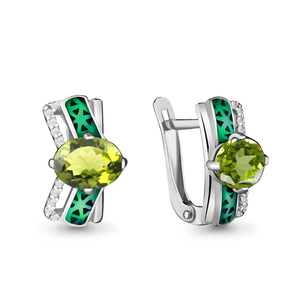 

Серьги из серебра с хризолитом/фианитом/эмалью Aquamarine 4465007А, 4465007А_925_р