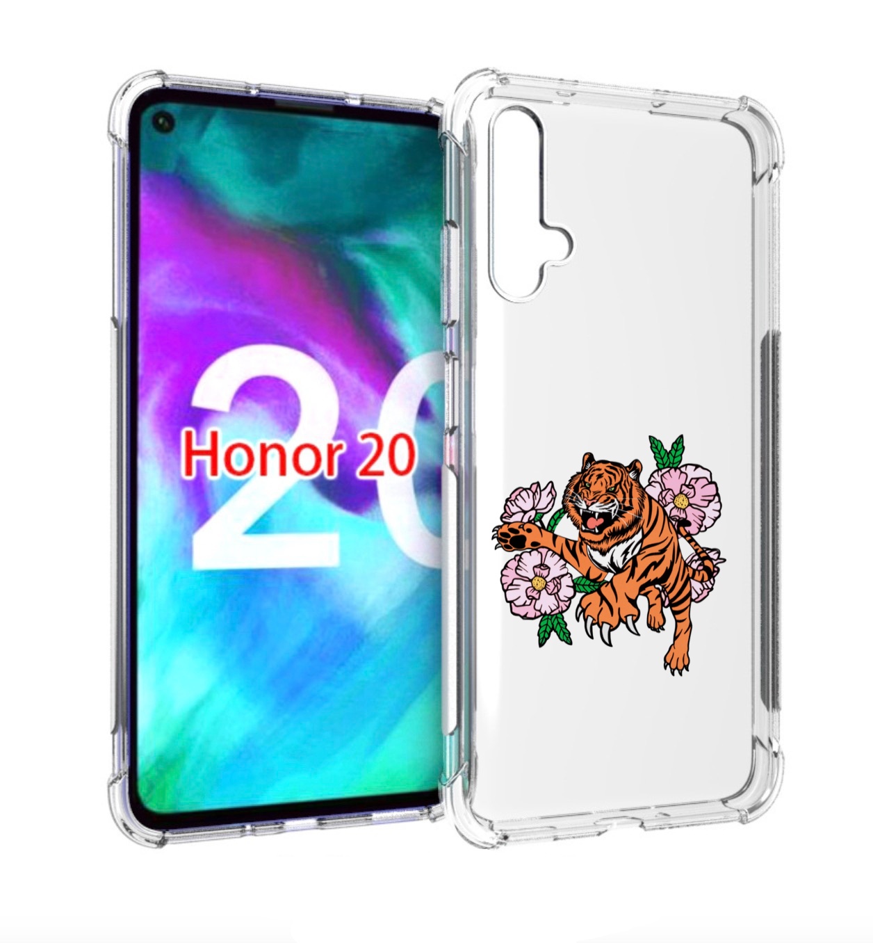 

Чехол бампер MyPads тигры-цветочные для Honor 20, Прозрачный, Tocco