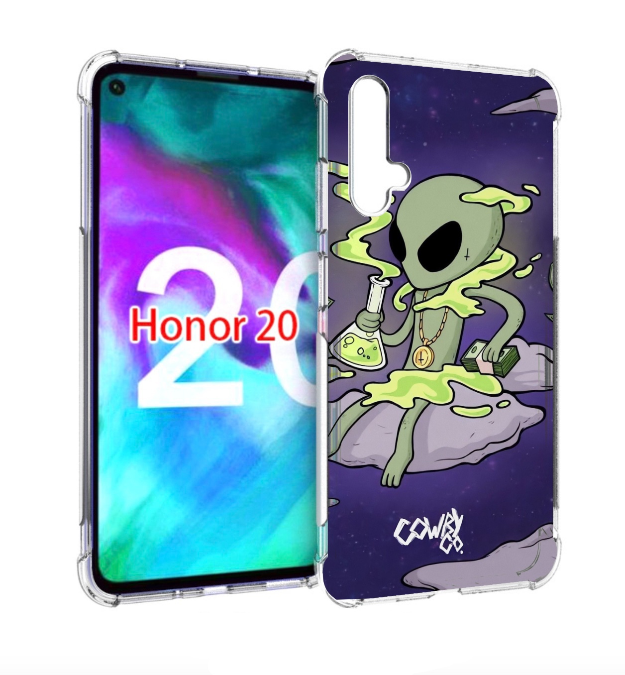 

Чехол бампер MyPads токсичный инопланетянин для Honor 20, Прозрачный, Tocco