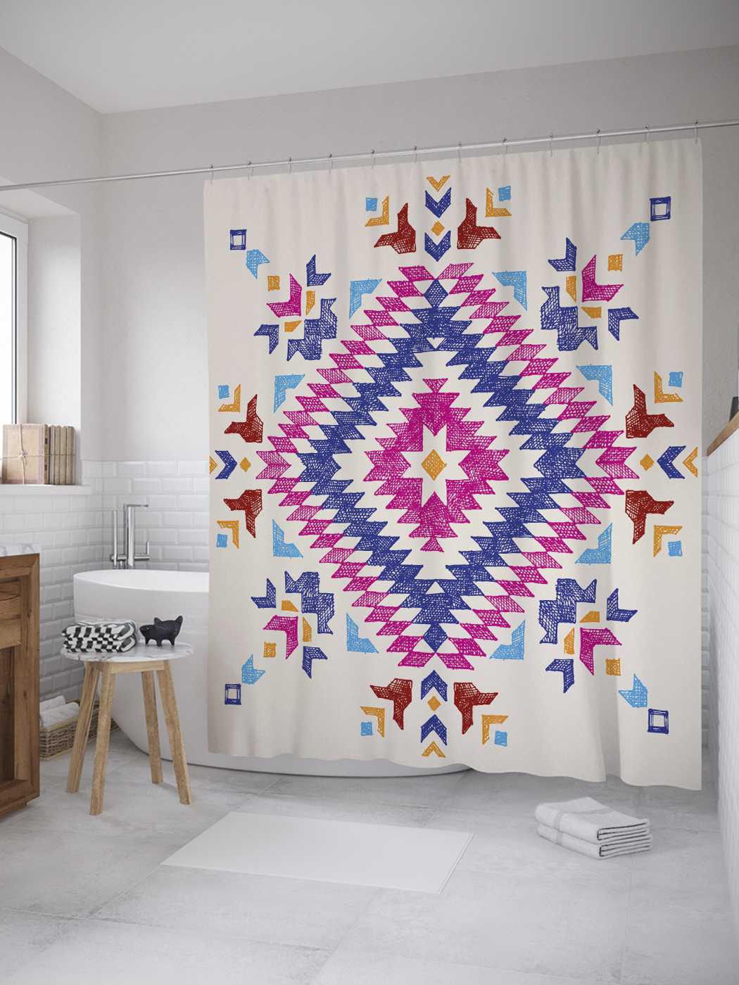 

Штора для ванной JoyArty "Племенной элемент" из сатена, 180х200 см с крючками, Белый