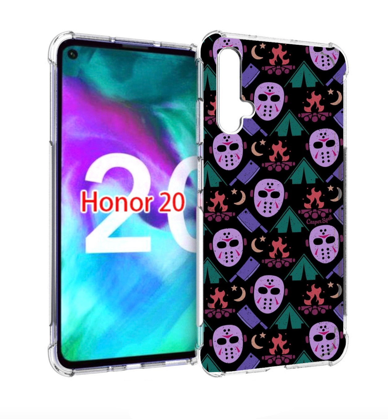 

Чехол бампер MyPads фиолетовые маски для Honor 20, Прозрачный, Tocco